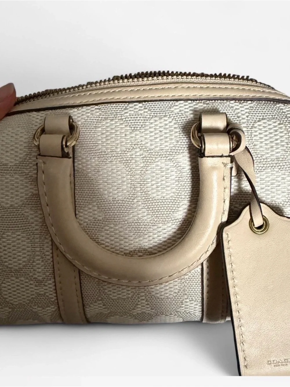 Coach Ruby Satchel 18 Beige and Cream Signature Jacquard Satchel with Strap